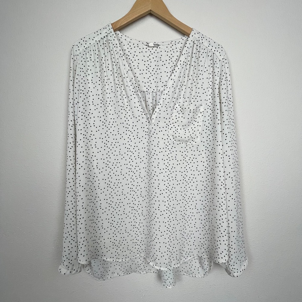 Pleione XL Blouse Cream Black Polka Dot Closet Staple Workwear Office‎